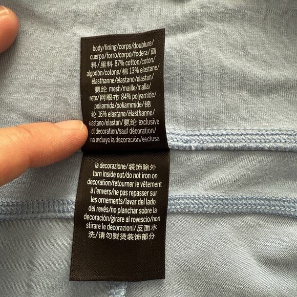 Victoria’s Secret Pink Yoga Ankle Leggings Blue Mesh Size Large Zip Pocket - Picture 6 of 12